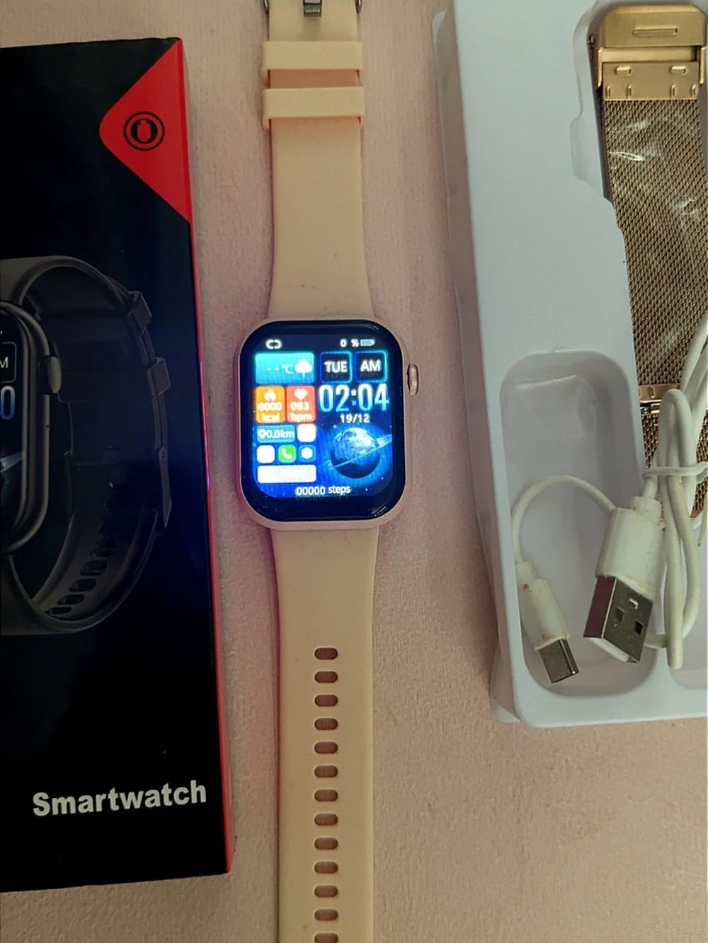Rose Gold Smartwatch with Pink Silicone Strap & Metal Mesh Band